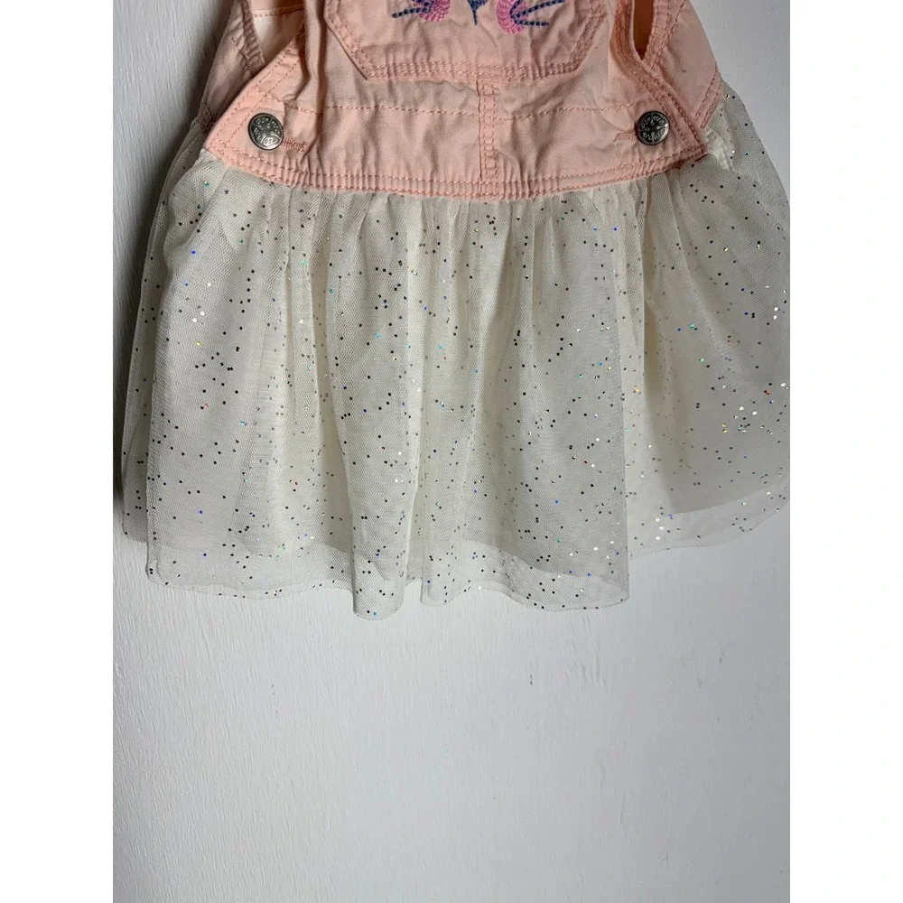 OshKosh Bgosh Pink Bunny Tulle Overall Dress Glitter Tutu Easter Rabbit Skirt